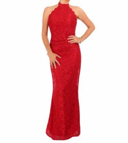 Red Lace Choker Maxi Dress - Tall