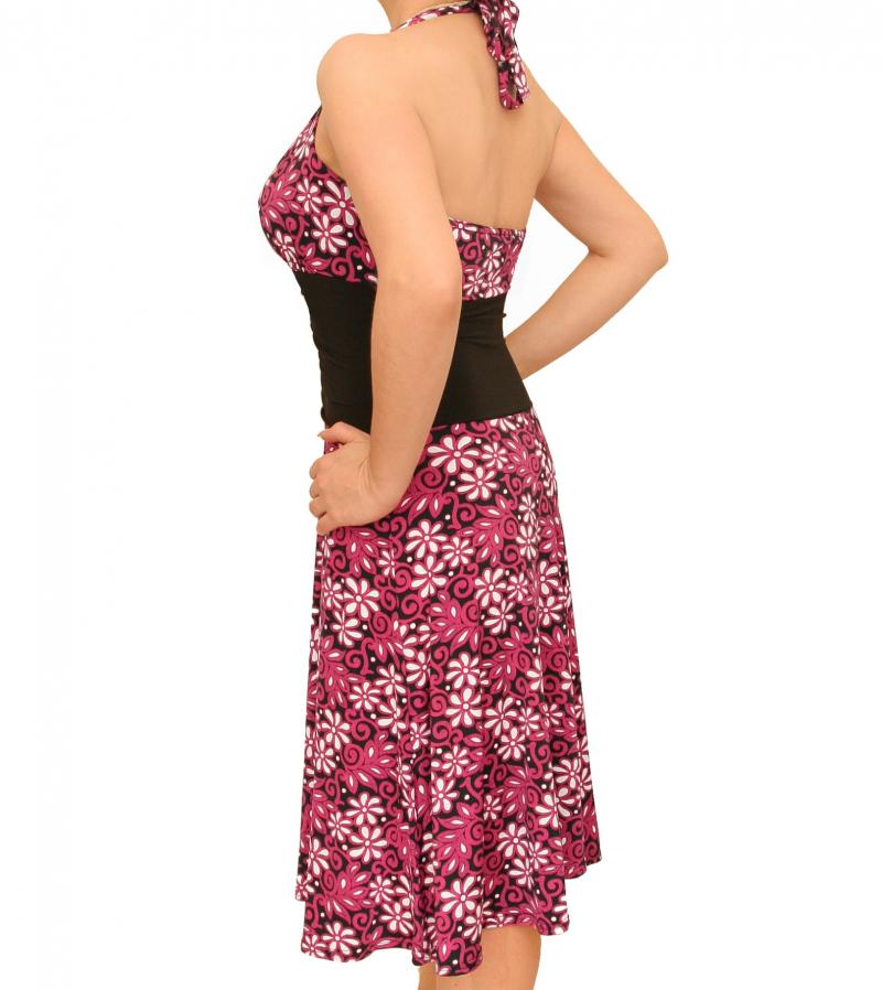 Pink Floral Print Corset Style Halter Dress