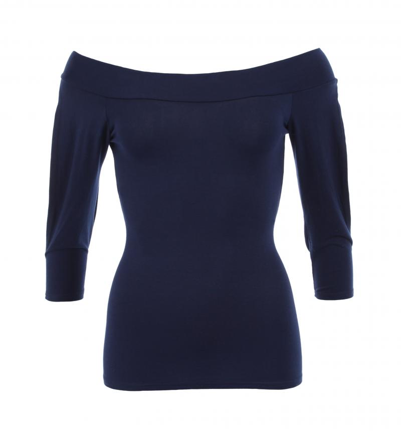 Just Blue - Navy Blue Off The Shoulder Split Sleeve Top