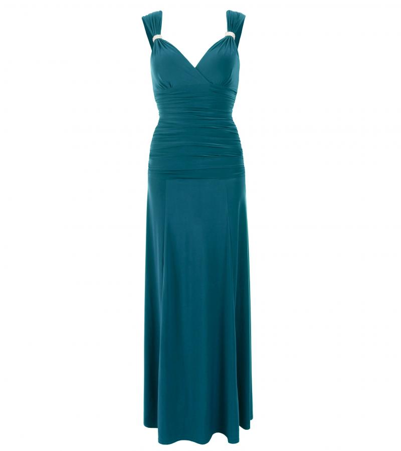 Home Â» Dresses Â» Teal Crystal Diamante Maxi Dress