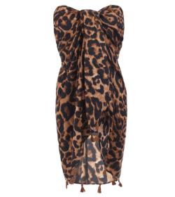 Black and Brown Animal Print Tassel Scarf / Sarong