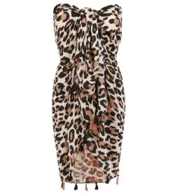 Black and Cream Animal Print Tassel Scarf / Sarong