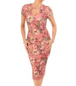 Pink Floral Print Midi Dress