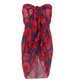 Navy and Red Poppy Print Tassel Scarf / Sarong