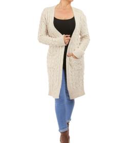 Stone Cable Knit Long Cardigan