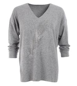 Grey Oversized V Neck Sparkly Slouch Jumper