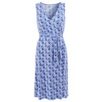 Blue and White Graphic Print Sleeveless Wrap Dress