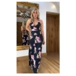 Black and Pink Floral Maxi Dress