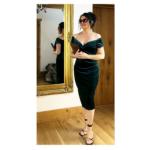 Emerald Green Velour Bardot Dress