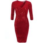 Red Velour Sequin Knee Length Dress