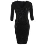 Black Velour Sequin Knee Length Dress