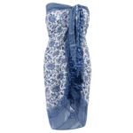 Blue and White Printed Tassel Scarf / Sarong