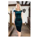 Emerald Green Velour Bardot Pencil Dress