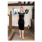 Emerald Green Velour Bardot Pencil Dress