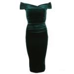 Emerald Green Velour Bardot Pencil Dress