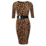 Animal Print Belted Pencil Dress