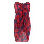 Navy and Red Poppy Print Tassel Scarf / Sarong