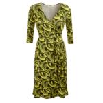 Green Retro Print Wrap Dress