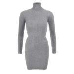 Grey Ribbed Polo Neck Long Jumper