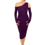 Purple Sparkly Lurex Cold Shoulder Dress