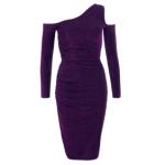 Purple Sparkly Lurex Cold Shoulder Dress