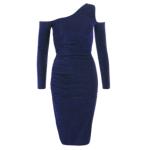 Royal Blue Sparkly Lurex Cold Shoulder Dress