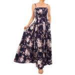 Navy Blue and Pink Floral Strappy Maxi Dress