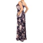 Navy Blue and Pink Floral Strappy Maxi Dress