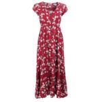 Red and White Floral Print Button Through Maxi Dress