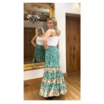 Green and Ivory Paisley Tiered Maxi Skirt