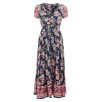 Teal and Pink Vintage Floral Button up Maxi Dress