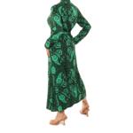 Green Paisley Collared Shirt Dress