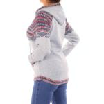 Light Grey Fair Isle Hooded V Neck Jumper