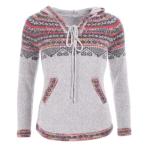 Light Grey Fair Isle Hooded V Neck Jumper