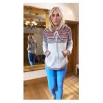 Light Grey Fair Isle Hooded V Neck Jumper