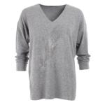 Grey Oversized V Neck Sparkly Slouch Jumper