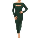 Dark Green Cable Knit off the Shoulder Jumper Dress