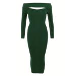 Dark Green Cable Knit off the Shoulder Jumper Dress