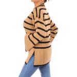 Camel and Black Striped Bell Sleeve Jumper