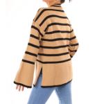 Camel and Black Striped Bell Sleeve Jumper