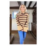 Camel and Black Striped Bell Sleeve Jumper