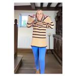 Camel and Black Striped Bell Sleeve Jumper