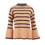 Camel and Black Striped Bell Sleeve Jumper