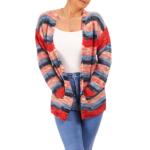 Red and Blue Mix Striped Open Cardigan