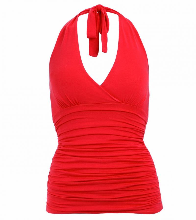 Red Figure Hugging Halter Neck Top