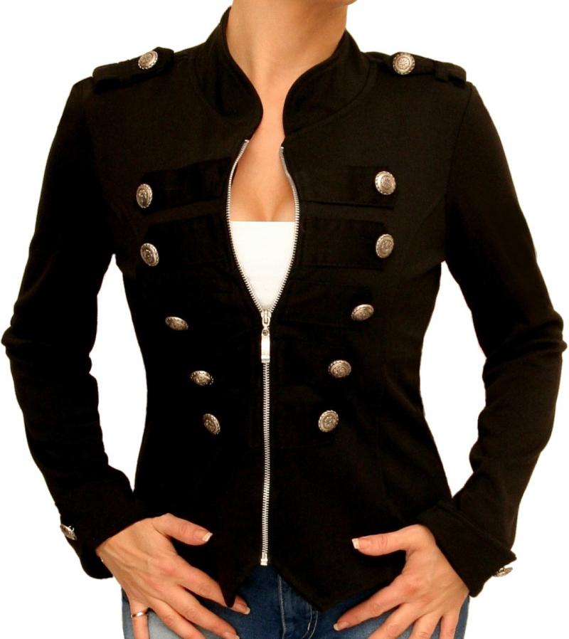 Black Zip Up Stretchy Military Jacket