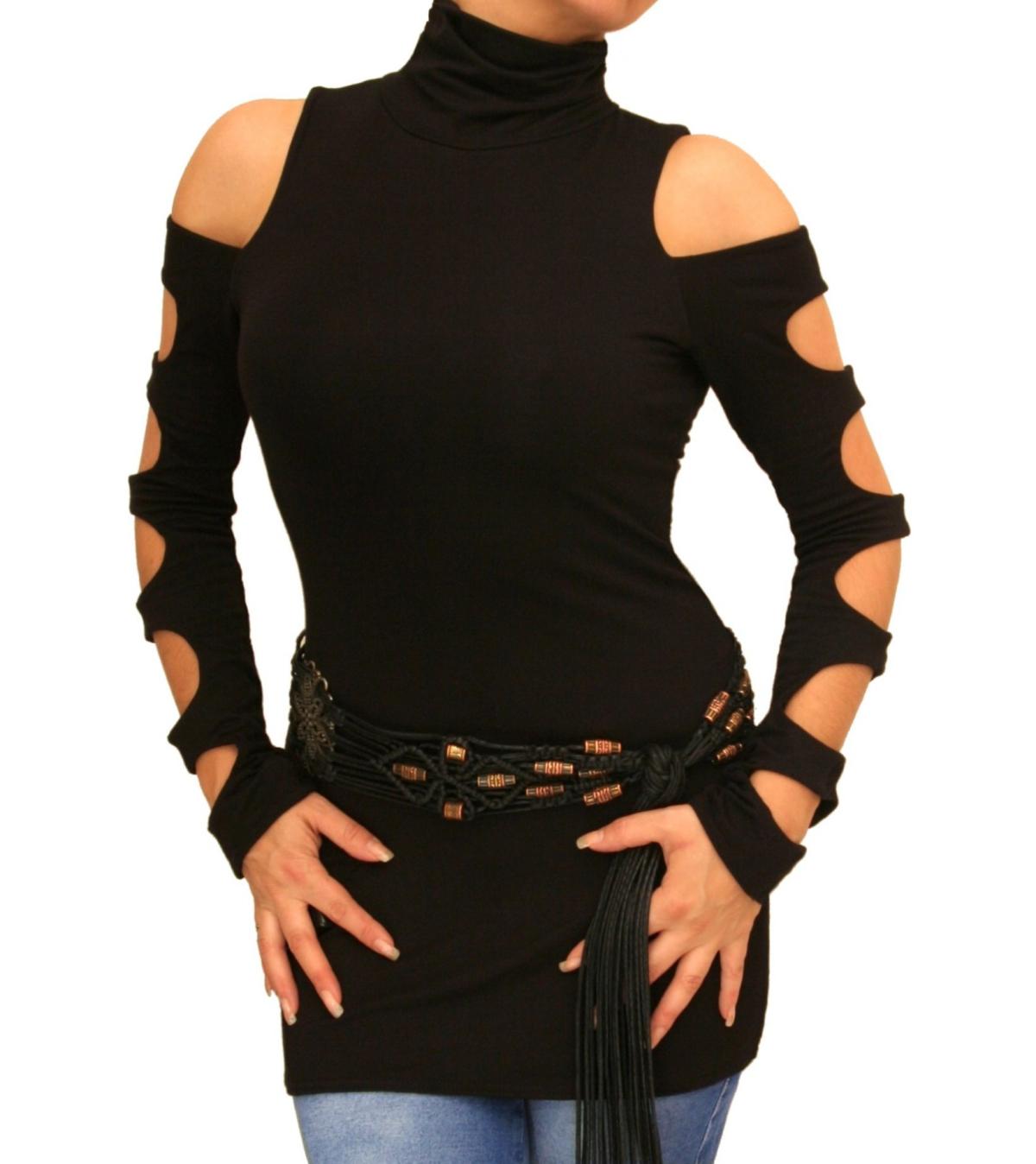 Black Cold Shoulder Roll Neck Top