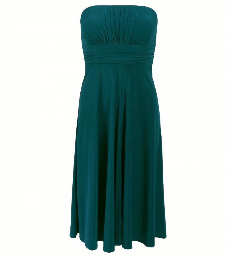 Teal Slinky Strapless Dress