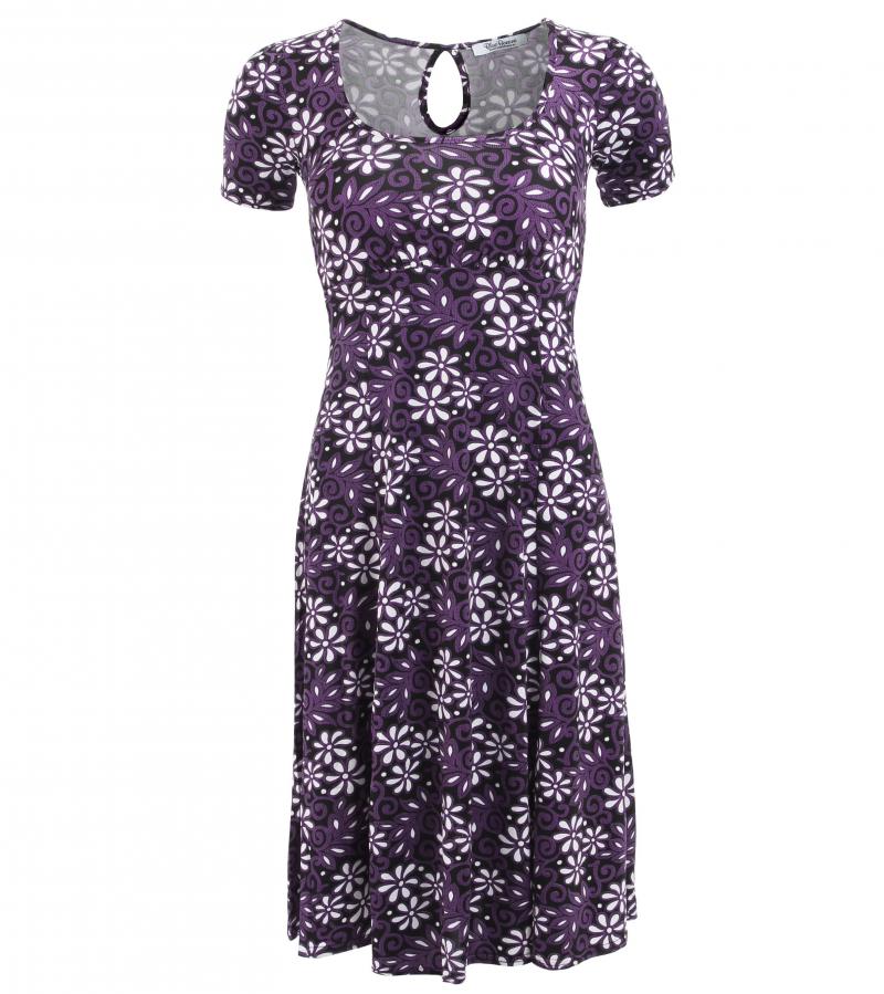 Purple Floral Print Tea Dress