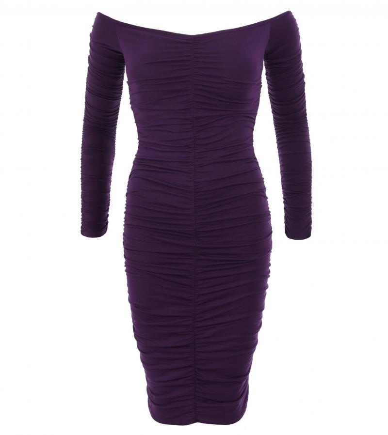 Purple off the Shoulder Ruched Dress
